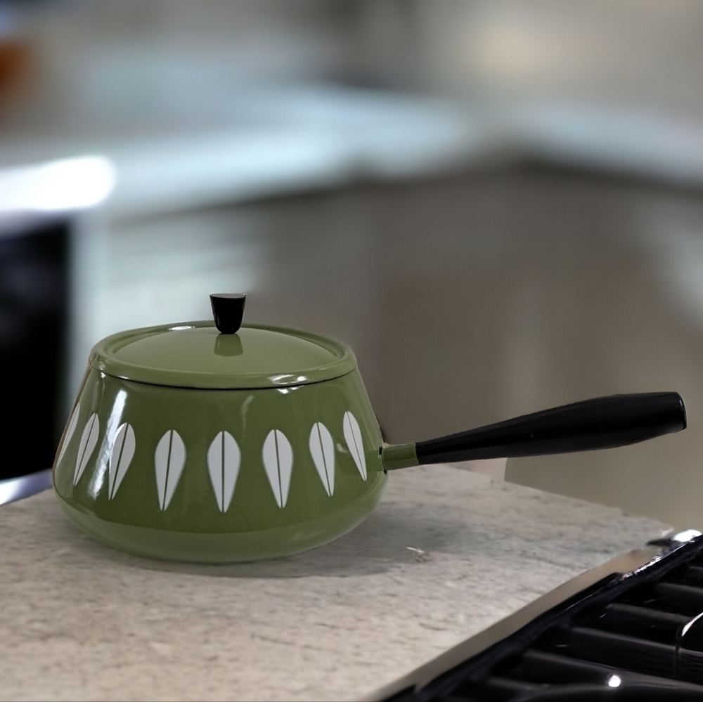 Vintage Cathrineholm fondu pot lotus pattern Mid-Century modern enamel o…